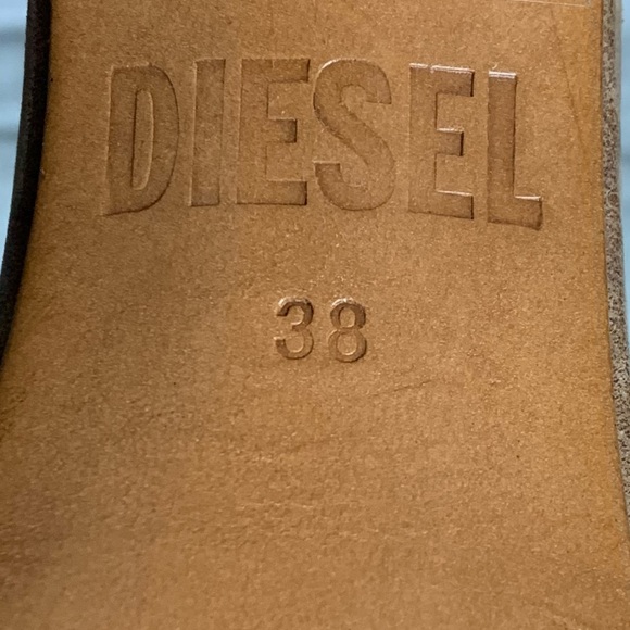 Diesel Brown Leather Distressed Stacked Heel Ankle Strap Open Toe Heeled Sandals - Picture 10 of 11